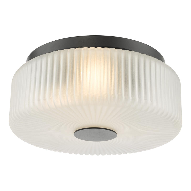 Dar Lighting Twyman 3 Light Flush Satin Black and White Ribbed Glass IP44 • TWY5222