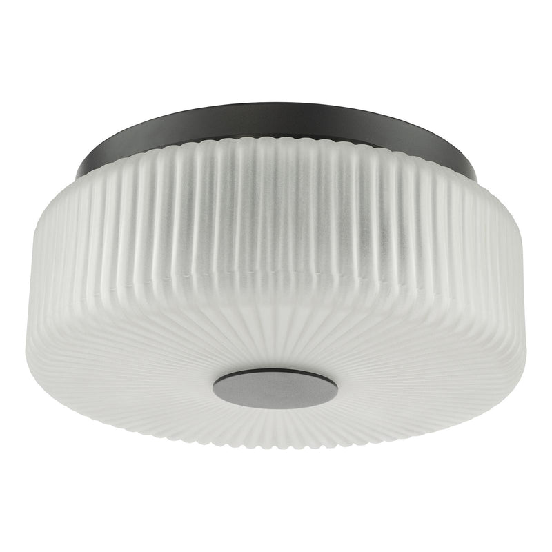 Dar Lighting Twyman 3 Light Flush Satin Black and White Ribbed Glass IP44 • TWY5222