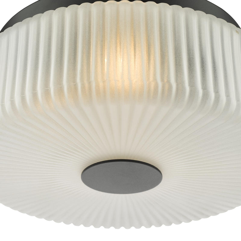 Dar Lighting Twyman 3 Light Flush Satin Black and White Ribbed Glass IP44 • TWY5222