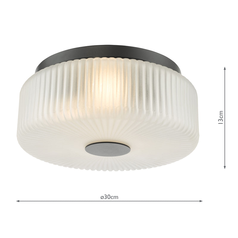 Dar Lighting Twyman 3 Light Flush Satin Black and White Ribbed Glass IP44 • TWY5222
