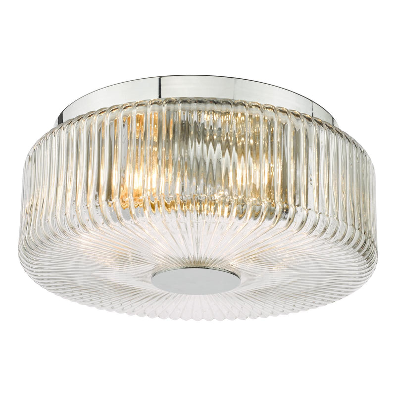 Dar Lighting Twyman 3 Light Flush Polished Chrome and Ribbed Glass IP44 • TWY5250