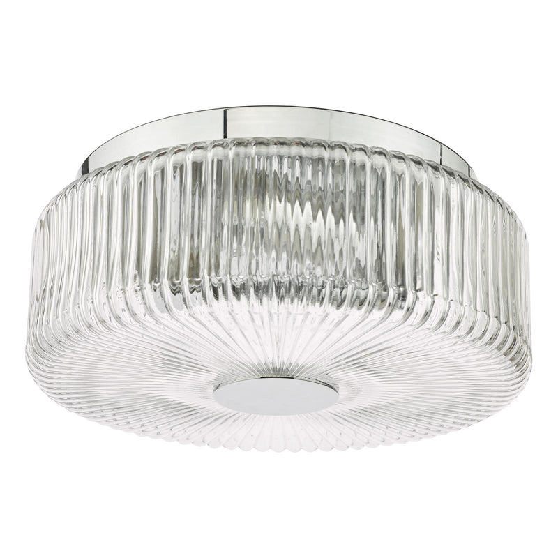 Dar Lighting Twyman 3 Light Flush Polished Chrome and Ribbed Glass IP44 • TWY5250