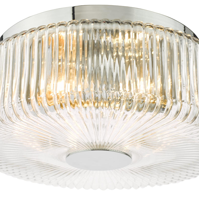 Dar Lighting Twyman 3 Light Flush Polished Chrome and Ribbed Glass IP44 • TWY5250