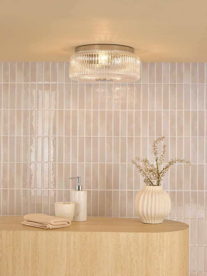 Dar Lighting Twyman 3 Light Flush Polished Chrome and Ribbed Glass IP44 • TWY5250