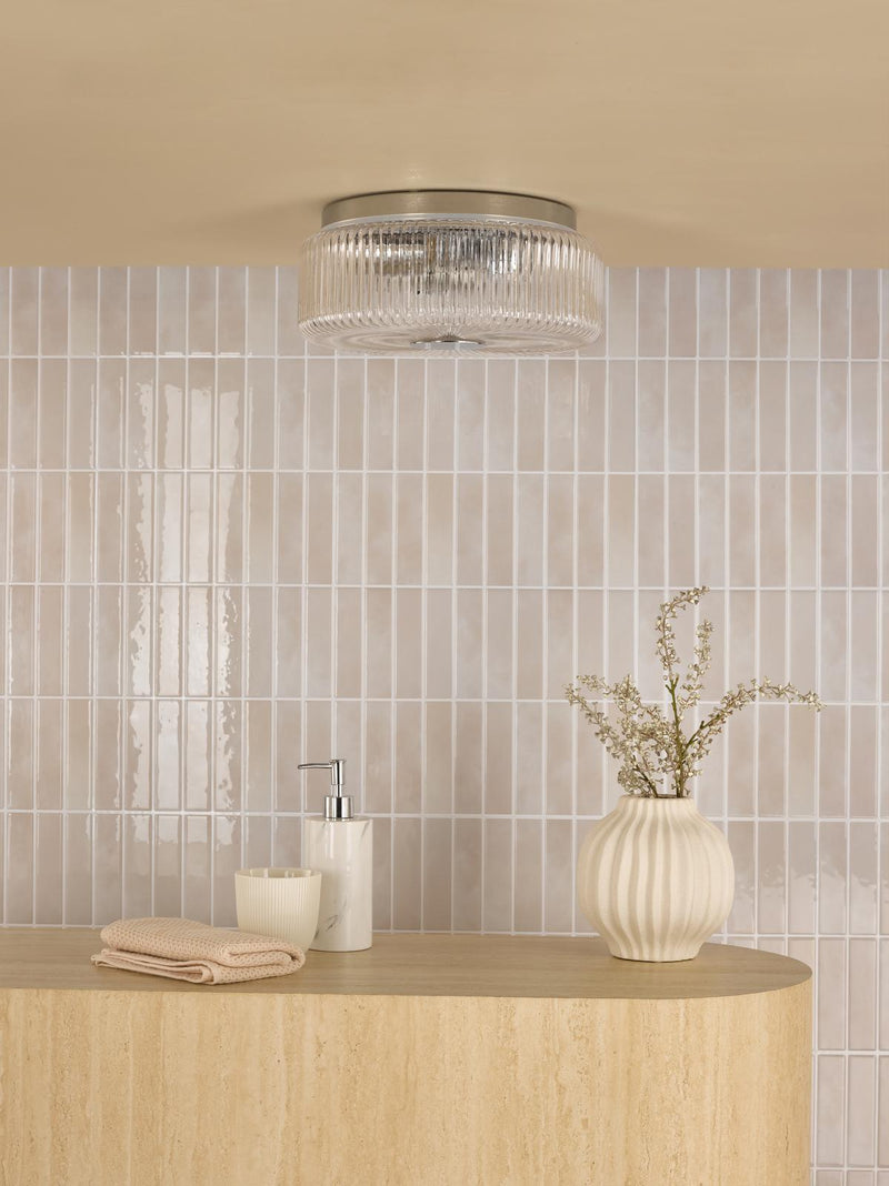 Dar Lighting Twyman 3 Light Flush Polished Chrome and Ribbed Glass IP44 • TWY5250