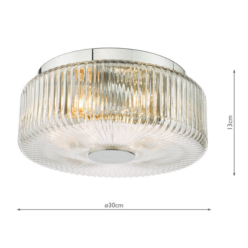 Dar Lighting Twyman 3 Light Flush Polished Chrome and Ribbed Glass IP44 • TWY5250