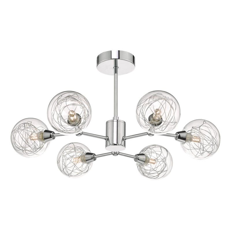 Dar Lighting Tyka 6 Light Semi-Flush Polished Chrome and Glass • TYK6450