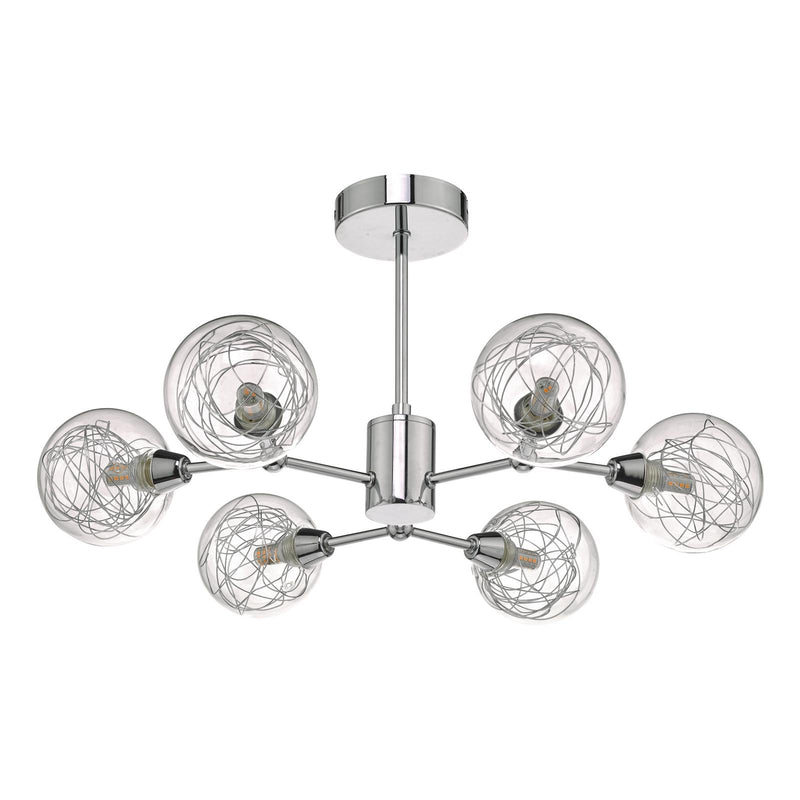 Dar Lighting Tyka 6 Light Semi-Flush Polished Chrome and Glass • TYK6450