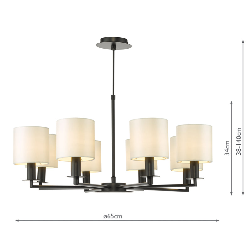Dar Lighting Tyler 8 Light Armed Pendant Matt Black With Shade • TYL0822-LYR2615