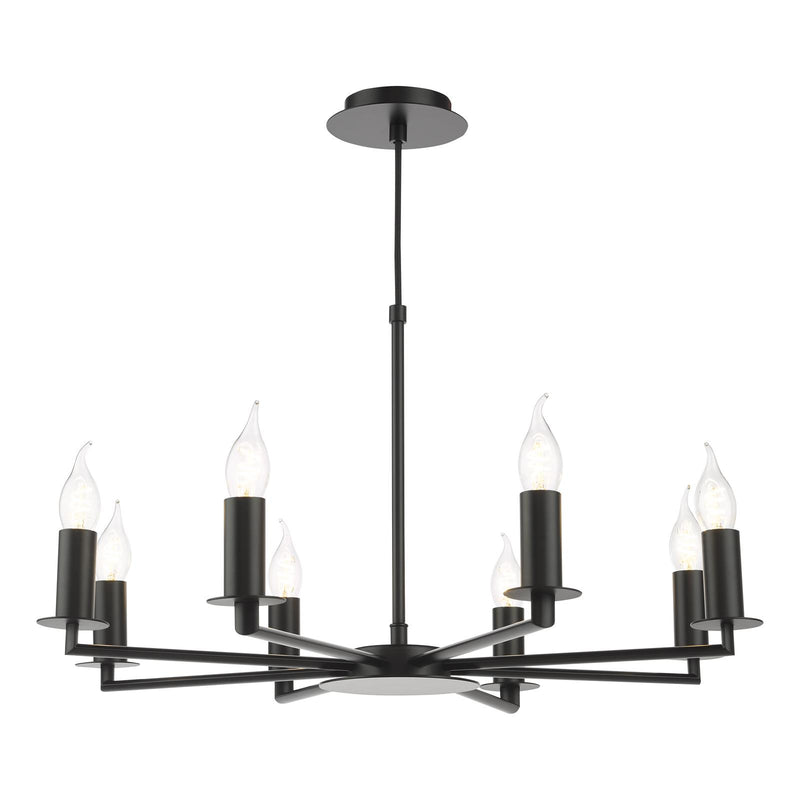 Dar Lighting Tyler 8 Light Armed Pendant Matt Black Fitting Only • TYL0822