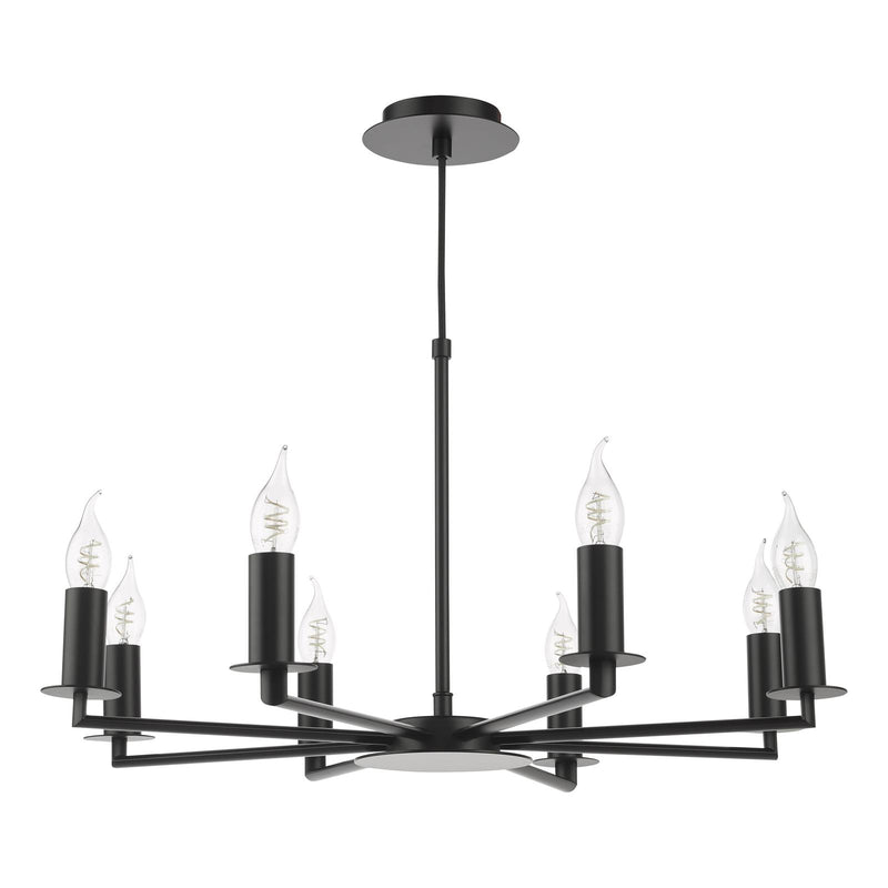 Dar Lighting Tyler 8 Light Armed Pendant Matt Black Fitting Only • TYL0822