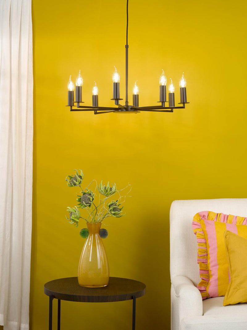 Dar Lighting Tyler 8 Light Armed Pendant Matt Black Fitting Only • TYL0822
