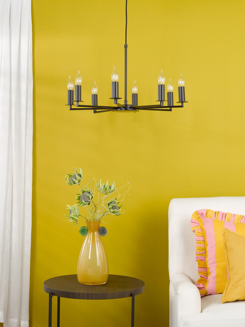 Dar Lighting Tyler 8 Light Armed Pendant Matt Black Fitting Only • TYL0822