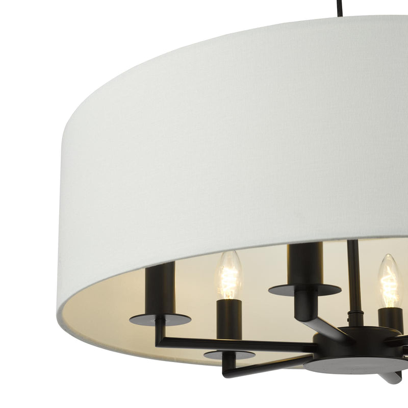 Dar Lighting Tyler 6 Light Shadelier Matt Black and White With Shade • TYL6422