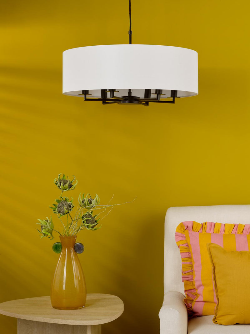 Dar Lighting Tyler 6 Light Shadelier Matt Black and White With Shade • TYL6422