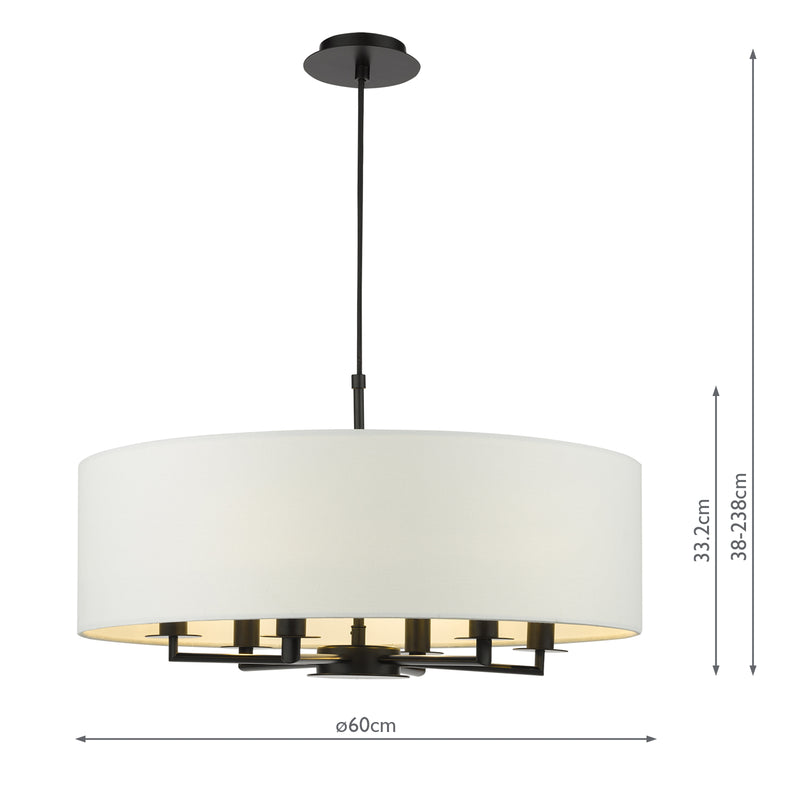 Dar Lighting Tyler 6 Light Shadelier Matt Black and White With Shade • TYL6422