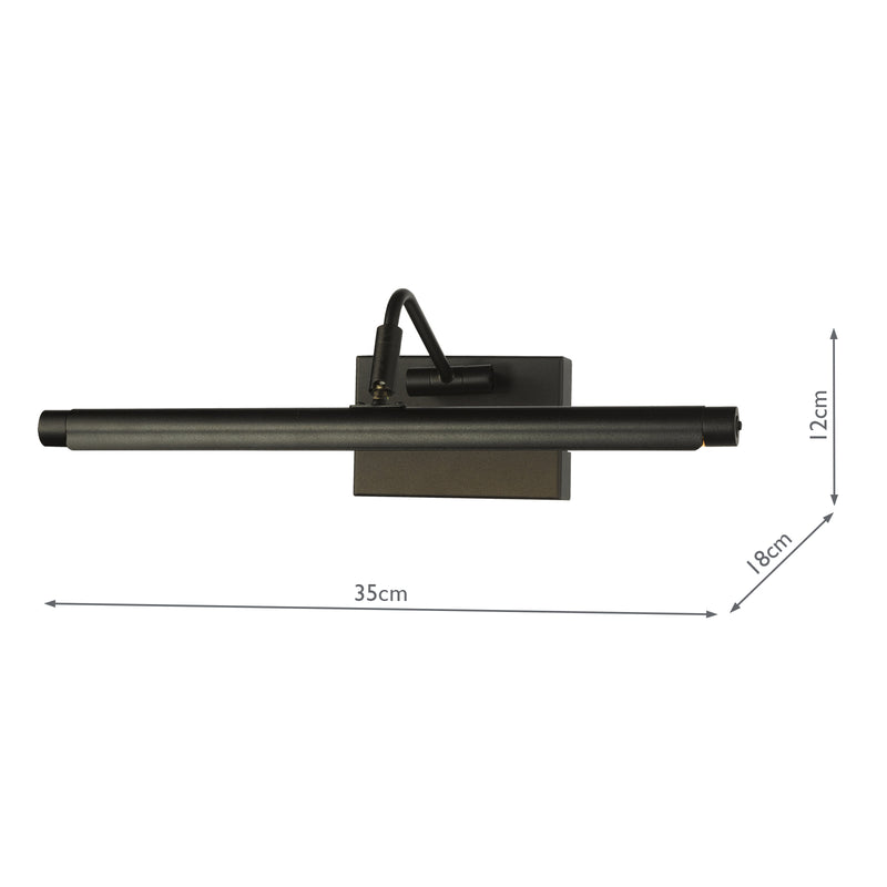 Dar Lighting Tyrus 35cm Picture Light Satin Black LED • TYR6622