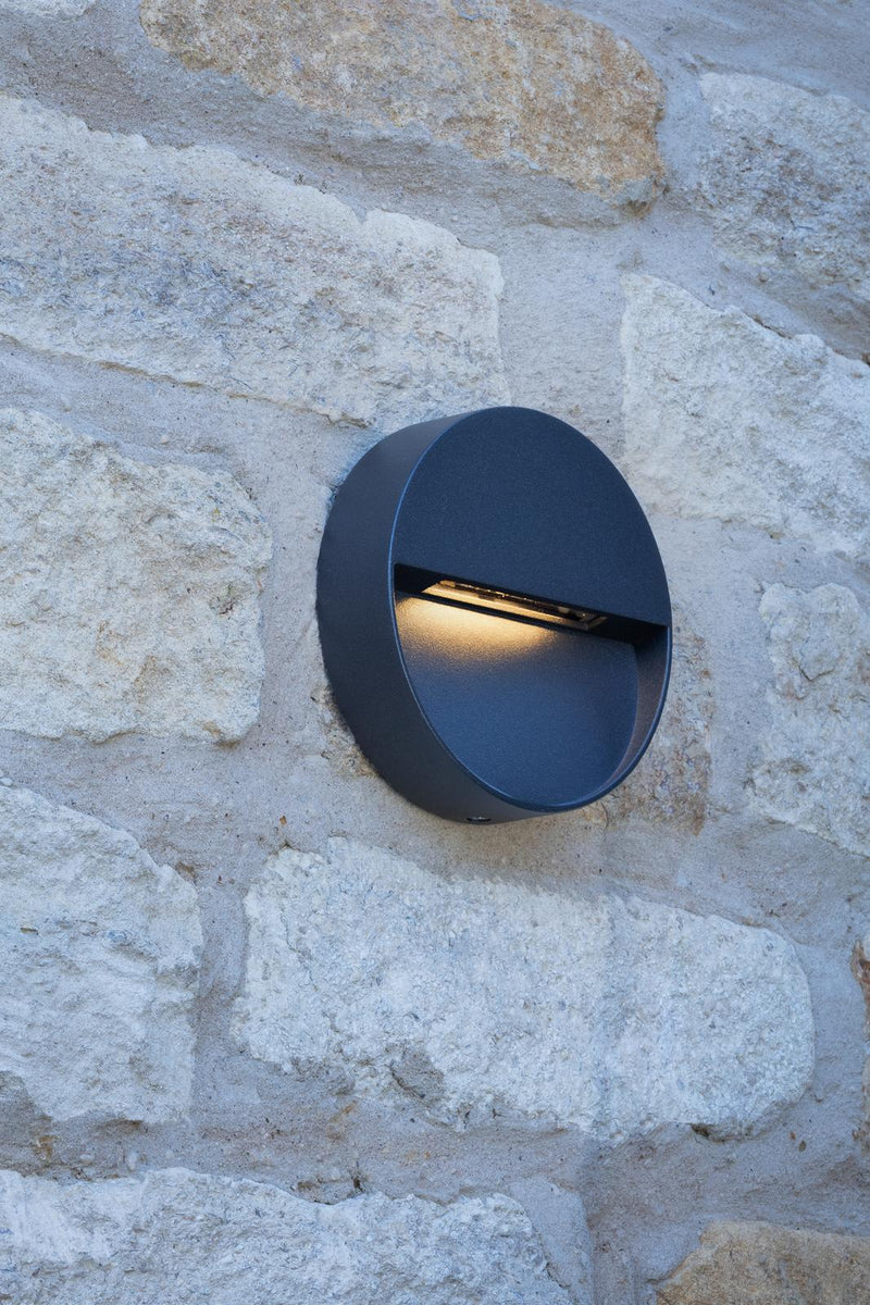 Dar Lighting Ugo Outdoor Wall Light Round Eyelid Anthracite IP65 LED • UGO2139