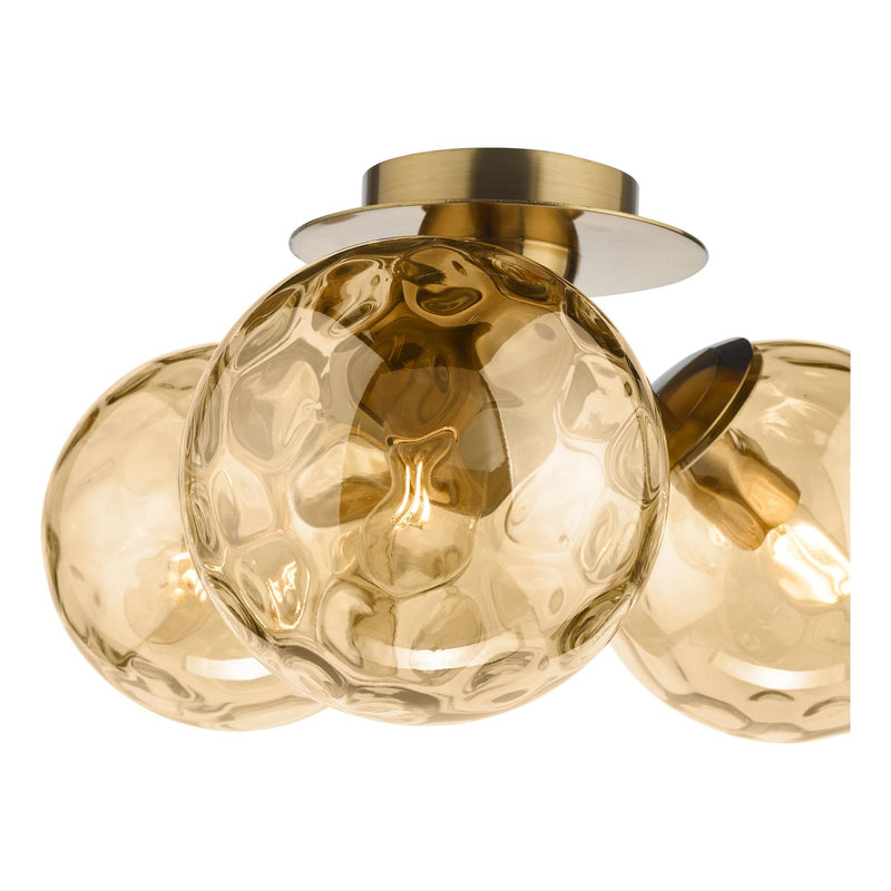 Dar Lighting Ulrika 3 Light Flush Antique Brass and Amber Glass • ULR5306