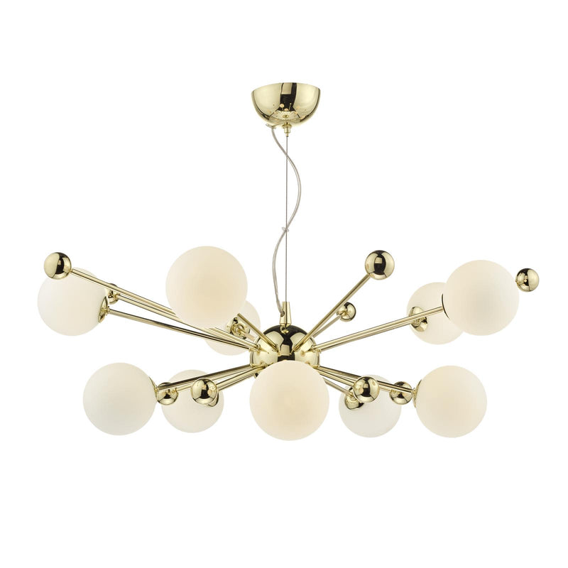 Dar Lighting Ursa 10 Light Pendant Polished Gold Opal Glass • URS2335