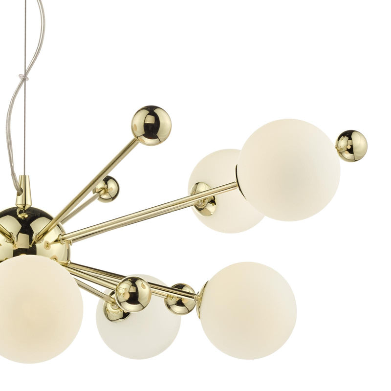 Dar Lighting Ursa 10 Light Pendant Polished Gold Opal Glass • URS2335