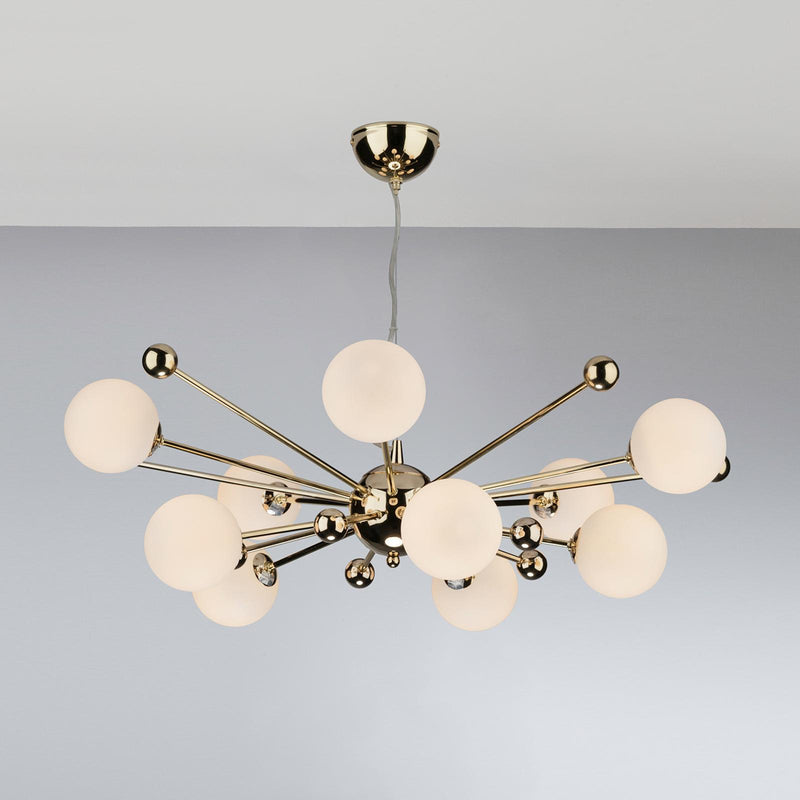Dar Lighting Ursa 10 Light Pendant Polished Gold Opal Glass • URS2335