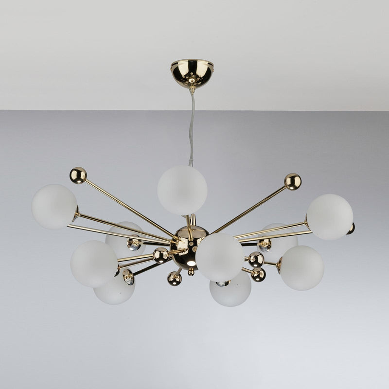 Dar Lighting Ursa 10 Light Pendant Polished Gold Opal Glass • URS2335