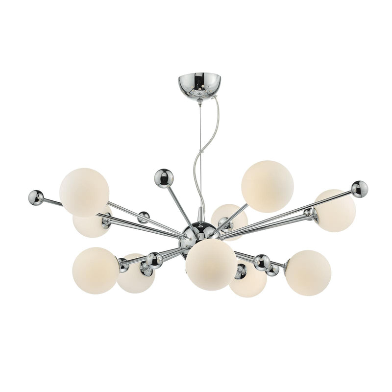 Dar Lighting Ursa 10 Light Pendant Polished Chrome Opal Glass • URS2350
