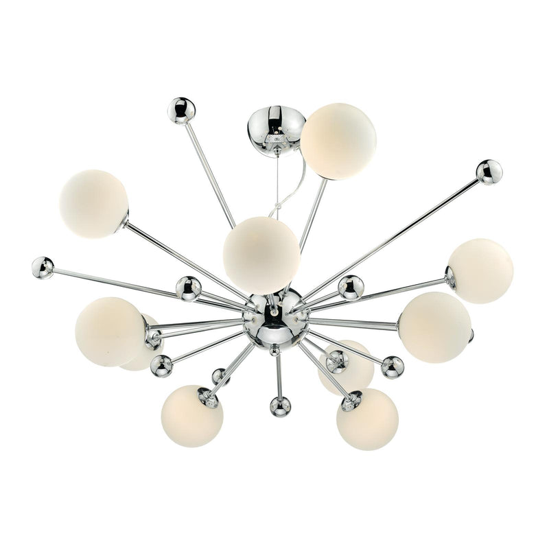 Dar Lighting Ursa 10 Light Pendant Polished Chrome Opal Glass • URS2350
