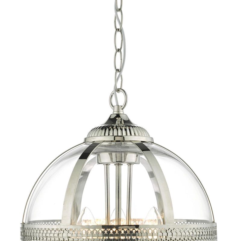 Dar Lighting Vanessa 3 Light Pendant Polished Nickel & Glass • VAN0338