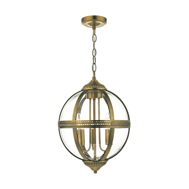 Dar Lighting Vanessa 3 Light Pendant Antique Brass And Clear • VAN0375