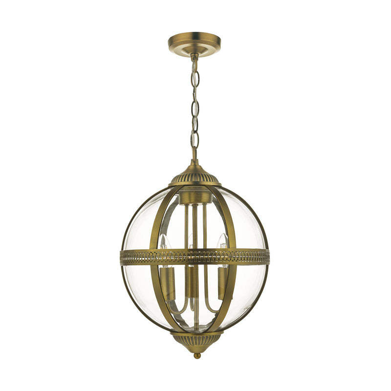 Dar Lighting Vanessa 3 Light Pendant Antique Brass And Clear • VAN0375