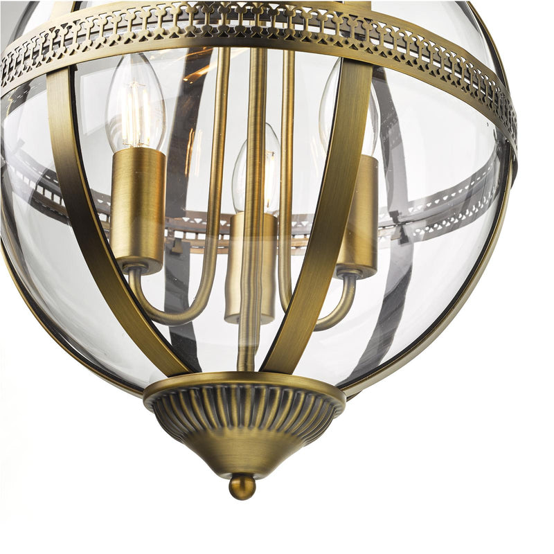 Dar Lighting Vanessa 3 Light Pendant Antique Brass And Clear • VAN0375