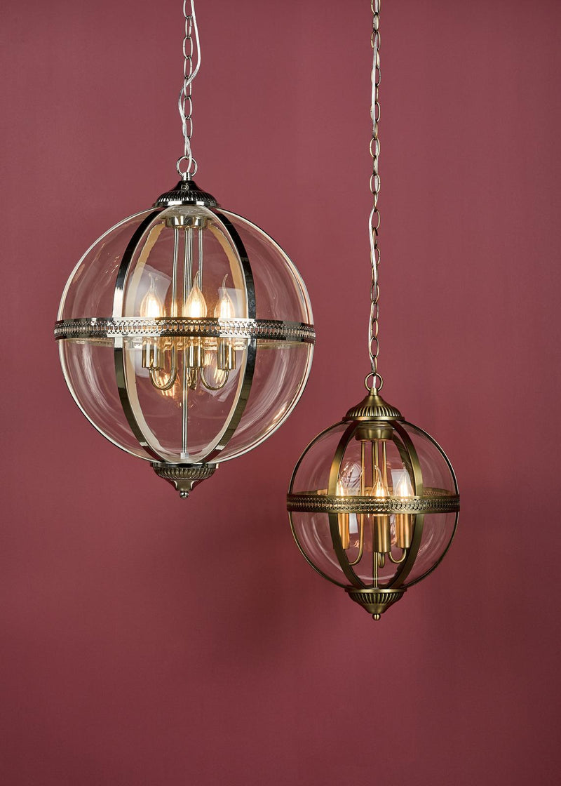 Dar Lighting Vanessa 3 Light Pendant Antique Brass And Clear • VAN0375