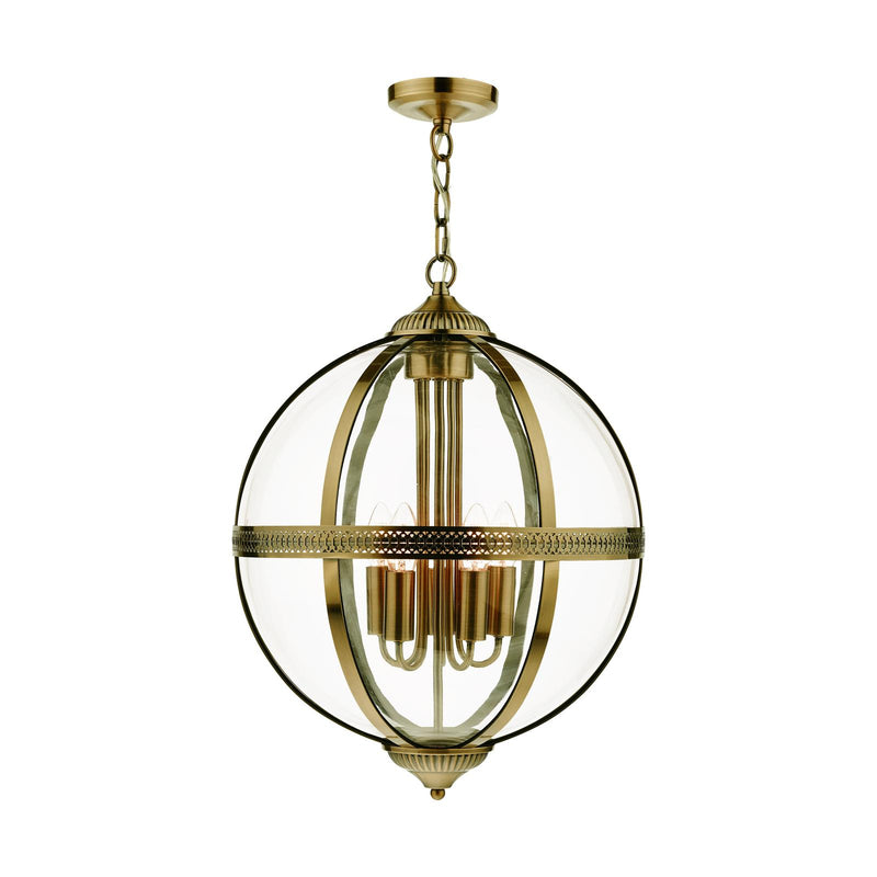 Dar Lighting Vanessa 5 Light Lantern Antique Brass Glass • VAN0575