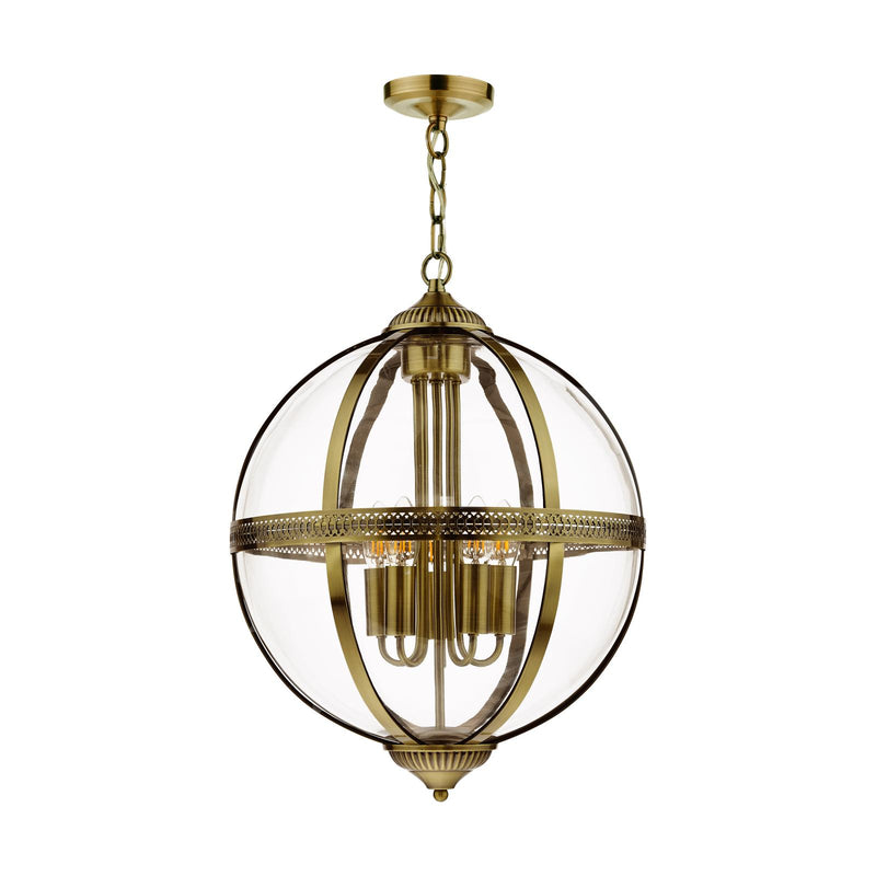 Dar Lighting Vanessa 5 Light Lantern Antique Brass Glass • VAN0575