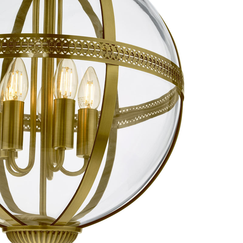 Dar Lighting Vanessa 5 Light Lantern Antique Brass Glass • VAN0575