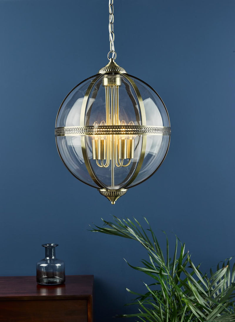 Dar Lighting Vanessa 5 Light Lantern Antique Brass Glass • VAN0575