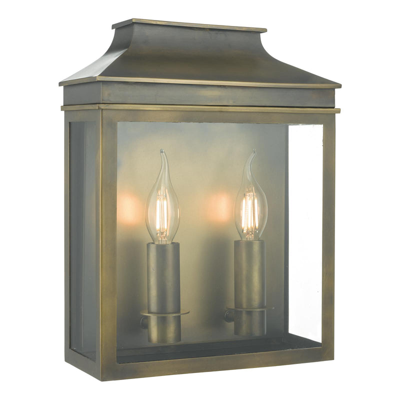 Dar Lighting Vapour 2 Light Coach Lantern Outdoor Wall Light Weathered Brass IP44 • VAP5045