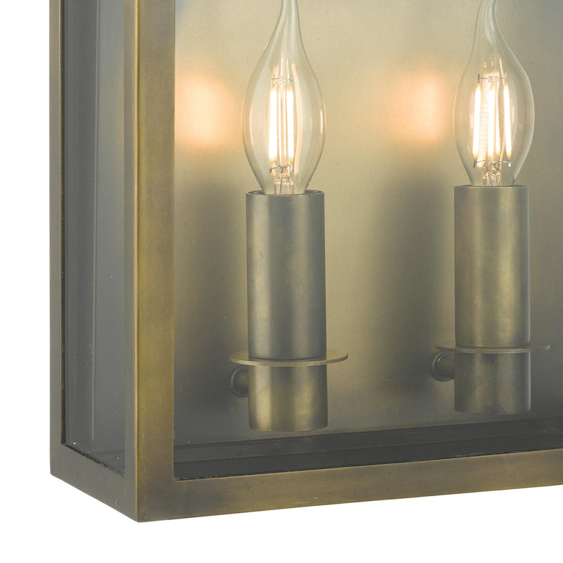 Dar Lighting Vapour 2 Light Coach Lantern Outdoor Wall Light Weathered Brass IP44 • VAP5045