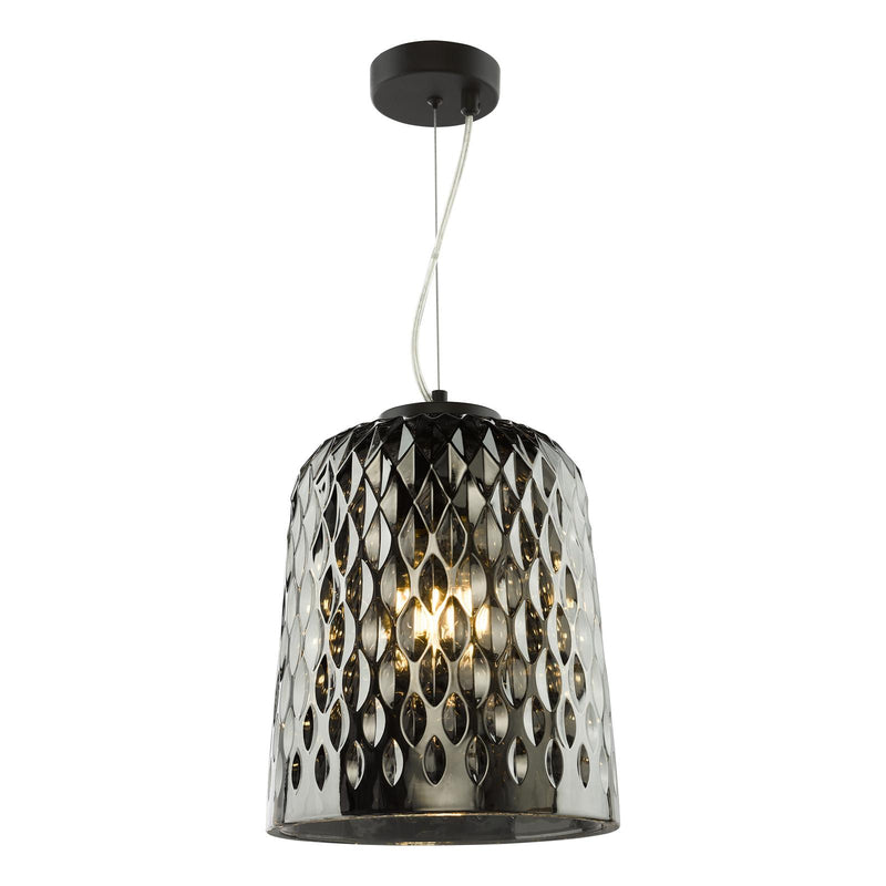 Dar Lighting Varius Pendant Matt Black and Smoked Glass • VAR0110