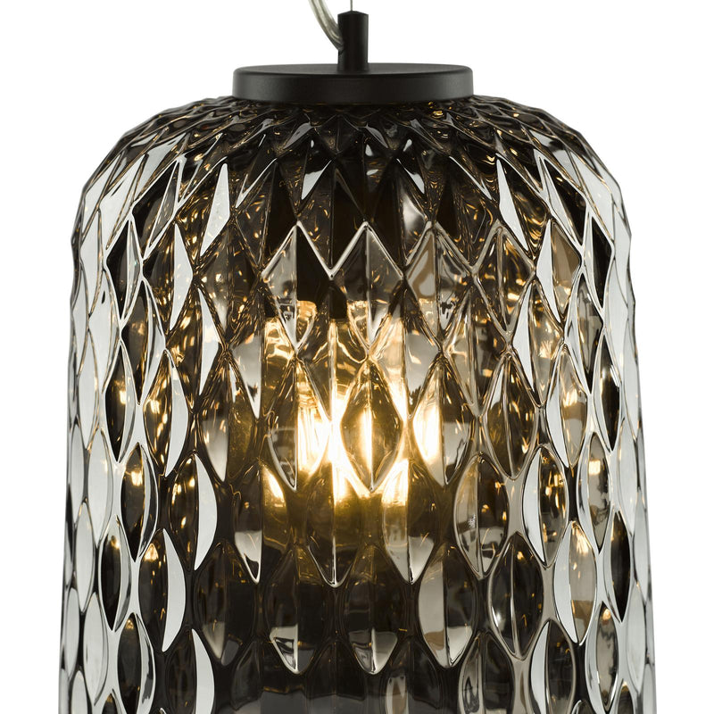 Dar Lighting Varius Pendant Matt Black and Smoked Glass • VAR0110