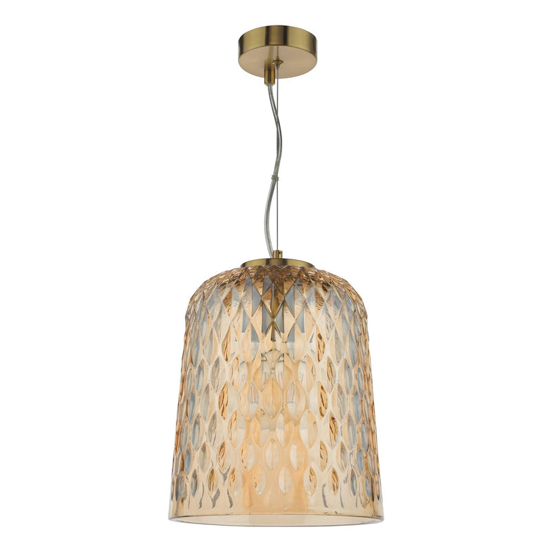 Dar Lighting Varius Pendant Natural Brass and Amber Glass • VAR0120