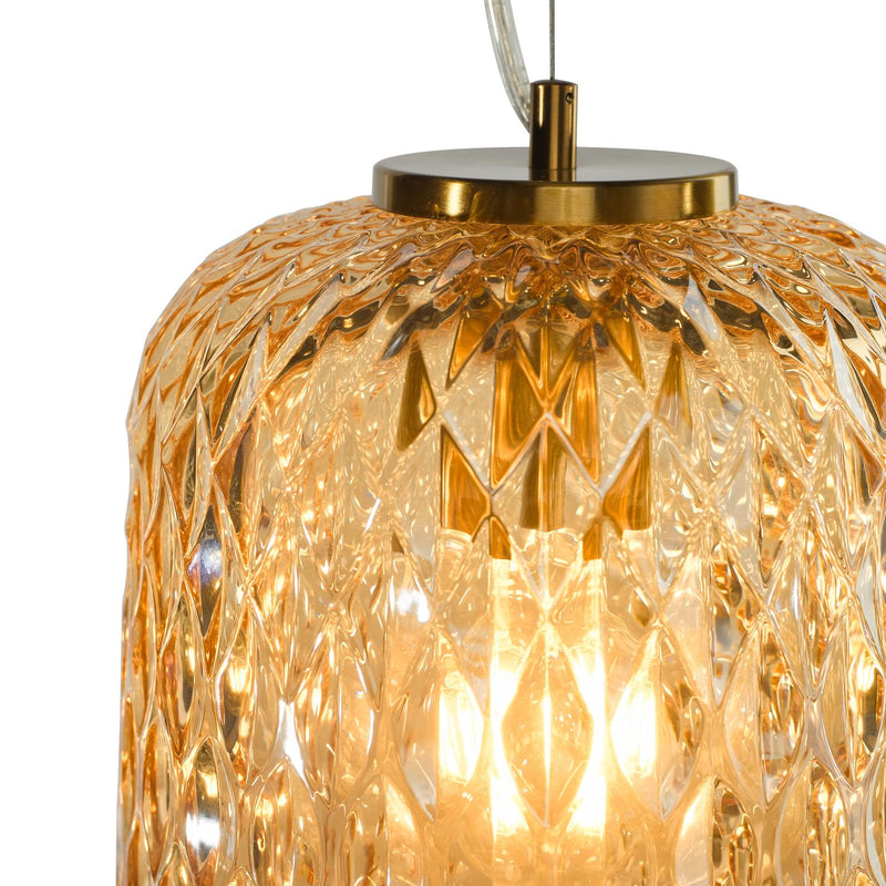 Dar Lighting Varius Pendant Natural Brass and Amber Glass • VAR0120