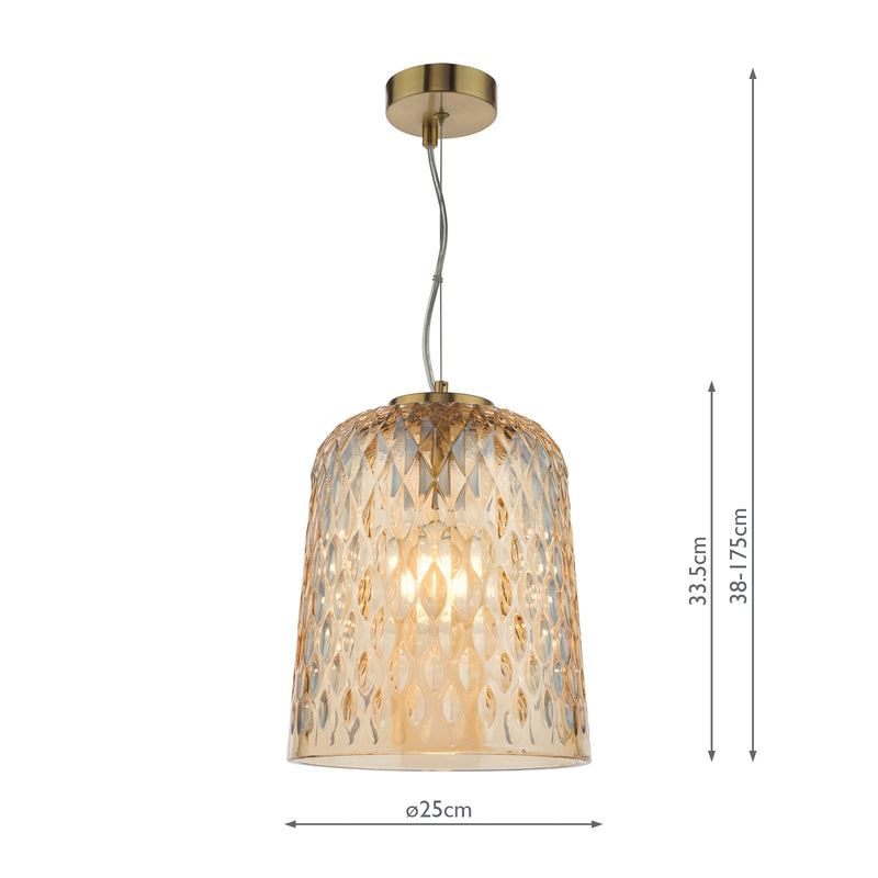 Dar Lighting Varius Pendant Natural Brass and Amber Glass • VAR0120