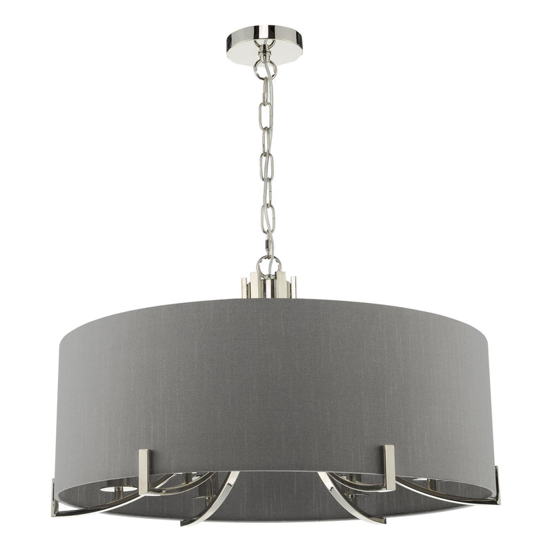 Dar Lighting Veyron 6 Light Pendant Polished Nickel With Grey Shade • VEY0639