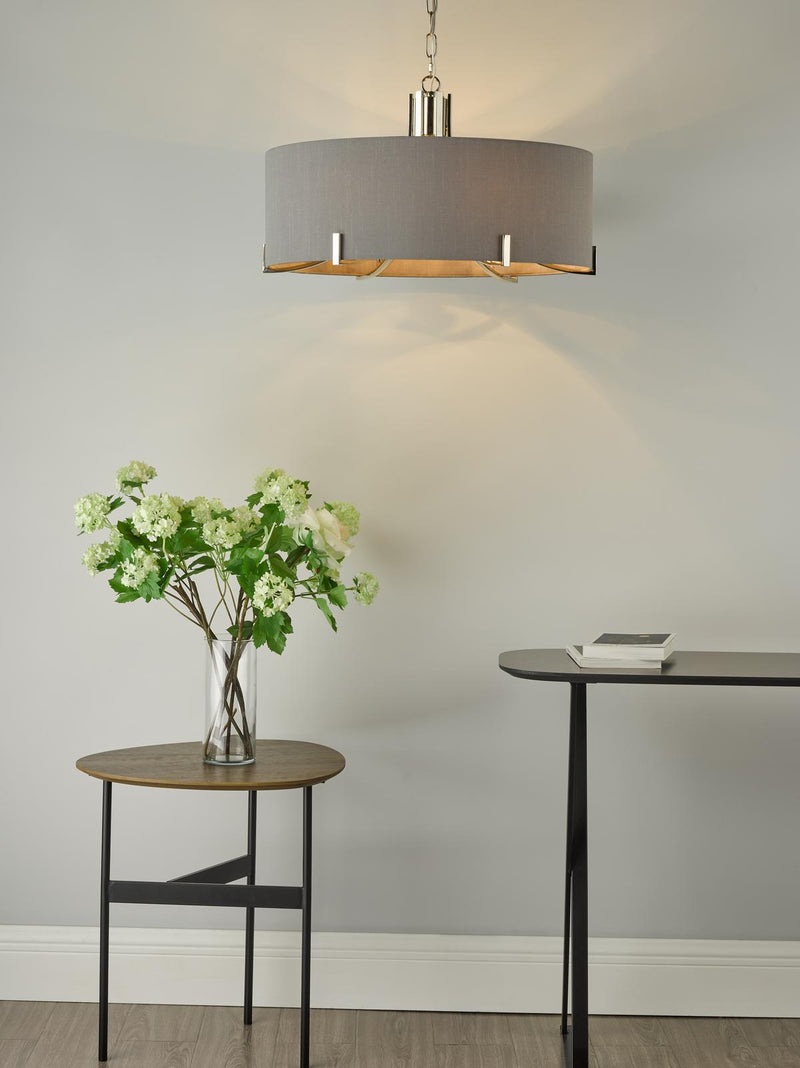 Dar Lighting Veyron 6 Light Pendant Polished Nickel With Grey Shade • VEY0639