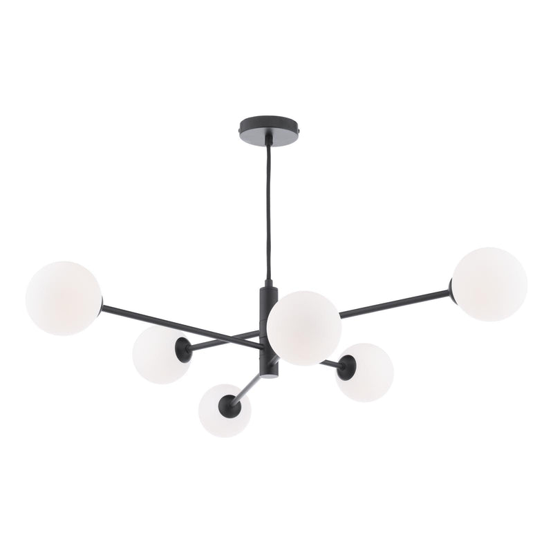 Dar Lighting Vignette 6 Light Pendant Matt Black With Opal Glass • VIG0622-02
