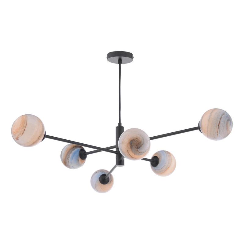 Dar Lighting Vignette 6 Light Pendant Matt Black With Planet Style Glass • VIG0622-07L