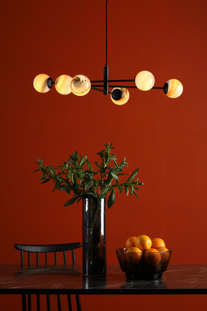 Dar Lighting Vignette 6 Light Pendant Matt Black With Planet Style Glass • VIG0622-07L
